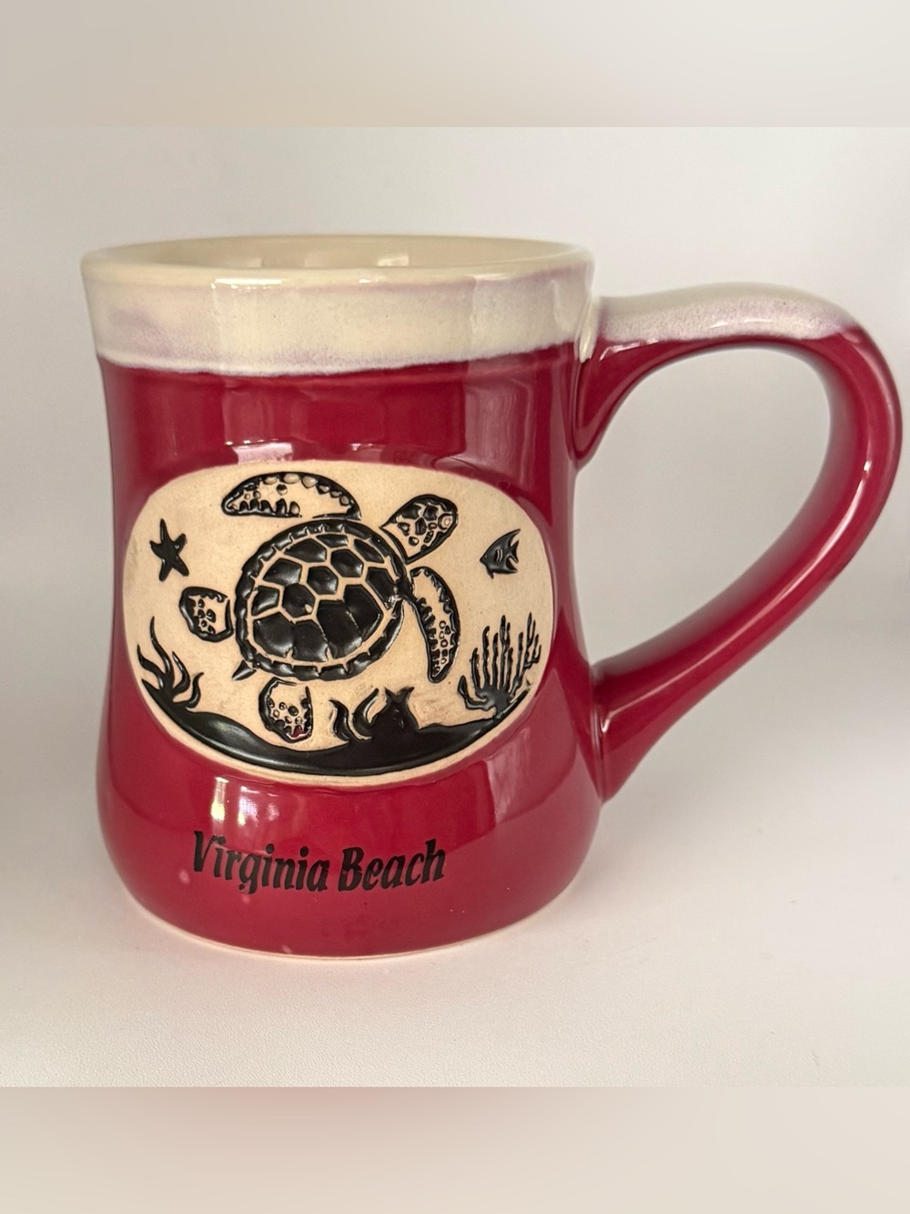 Virginia Beach Red Ceramic Turtle Accent Coffee Mug
